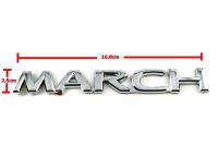 ป้ายโลโก้ NISSAN MARCH พลาสติกสีโครเมี่ยม ขนาด16.8X2.5 cm ติดตั้งด้วยเทปกาวสองหน้าด้านหลัง