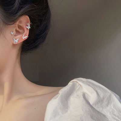 เงาผีเสื้อต่างหูสำหรับผู้หญิงคลิปบนต่างหูแฟชั่นสาวต่างหูหูข้อมือสไตล์เกาหลีเครื่องประดับของขวัญ