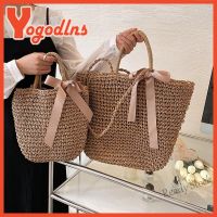 【Ready Stock】 ♣ C23 Yogodlns Casual Summer Vocation Beach Rattan Straw Women Shoulder Bags Wicker Woven Handmade Large Capacity Totes