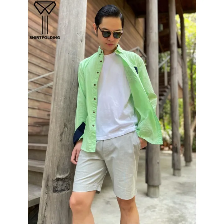 shirtfolding-กางเกงขาสั้น-ผ้าคอตตอน-carter-shorts-สีเทาอ่อน-เขียว-กากี-ครีม-ส้ม-ชมพู-เขียวขี้ม้า-เทาอมม่วง