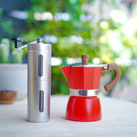 (สีแดง) ชุดหม้อต้มกาแฟสด มอคค่าพอท moka pot 3cup + เครื่องบดเมล็ดกาแฟ มือหมุน