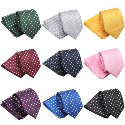 ✕ Men Tie Cravat Set Dot Quality Jacquard 8cm Tie Fashion Wedding Ties for Formal Dress Hanky Necktie Mens Gifts Party Accessories