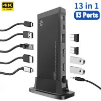 13 Ports USB C HUB Vertical Dock Station 4K with HDMI PD 100W SD/TF Card Reader Type-C Ethernet Adapter for MacBook Laptop PC