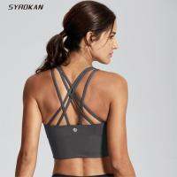 CWSYROKAN Women S Medium Support Strappy Back Wirefree Removable Cups Longline Yoga Sports