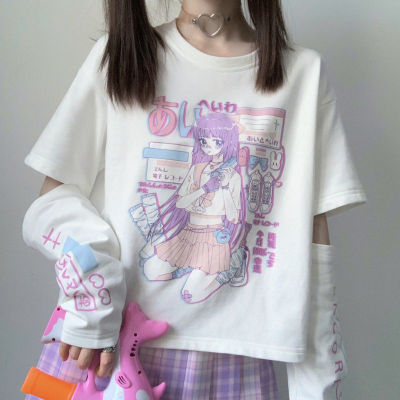Japanese Anime T Shirt Long Sleeve Top Zipper Removal Tee JK Girl Cute Clothes Cotton Tshirt Women Harajuku Cartoon Printed Tops