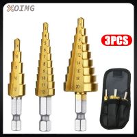 ELEGANT 3Pcs/Set HSS Straight Groove Step Drill Bit Titanium Coated Wood Metal Hole Cutter Core Drilling Tools Set 3-12mm 4-12mm 4-20mm