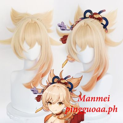 Manmei Genshin Impact Yoimiya Cosplay 50cm Wig Blond Orange Wig Cosplay Anime Cosplay Wigs Heat Resistant Synthetic Wigs Hair Halloween cd
