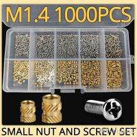 ❣☫ M1.4 M1.6 M2 M2.5 Brass Insert Nut and 304 Stainless Steel Screw Set Double Twill Heat Hot Melt Knurl Embed Copper Nut Bolt Kit