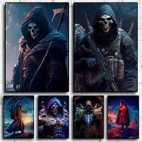 Vintage Fantasy ตัวละคร Skull Warrior Wizard ภาพวาดผ้าใบพิมพ์โปสเตอร์สำหรับห้องนั่งเล่น Art Wall Home Decor Pictures