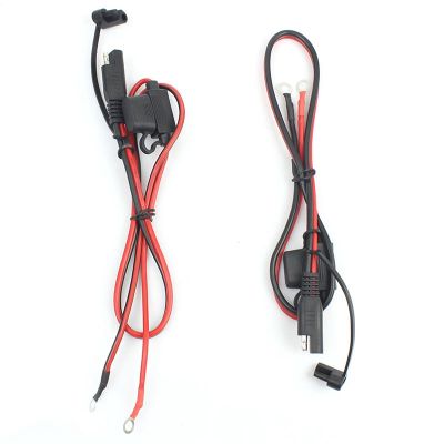 Foxsur 2Pcs Motorcycle Battery Charger Sae Charging Cable Sae Quick Disconnect Plug To 12V Ring Terminal Fuse