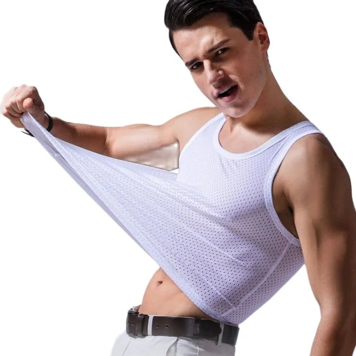 1PC Solid Color Sleeveless Tank Tops Men Vest Ice Silk Tee Breathable Quick  Dry Undershirts Top Sleeveless Sports Fitness