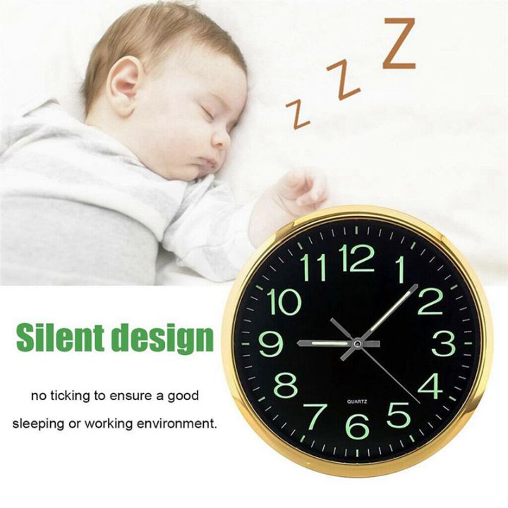 2x-12-inch-round-large-luminous-wall-clock-glow-in-the-dark-non-ticking-indoor-decor-golden