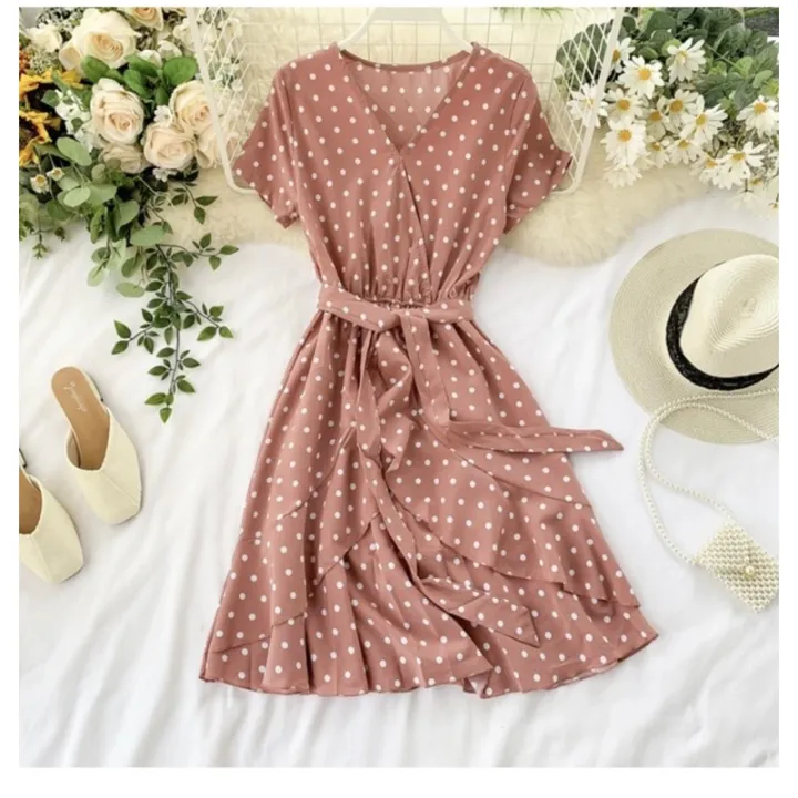 H.D korean polka dots raffle dress | Lazada PH