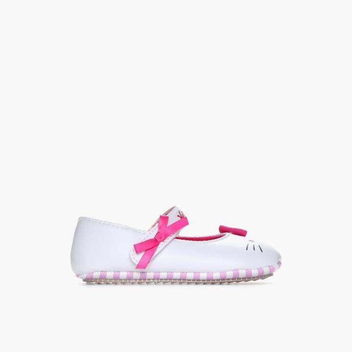 Pitter Pat Baby Girls Hello Kitty Mary Jane Flats (White and Pink