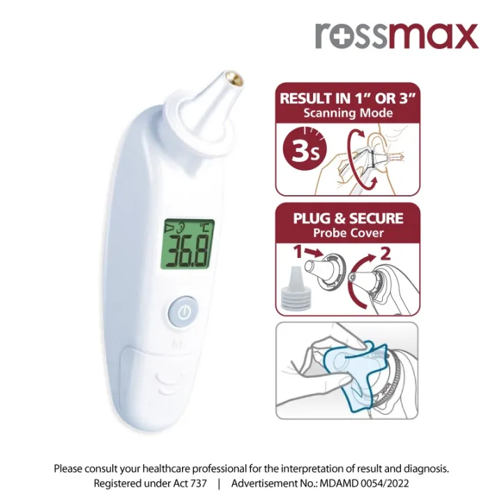 (FREE EARS PROBE) ROSSMAX Infrared Ear Thermometer Model RA600 红外线耳温计