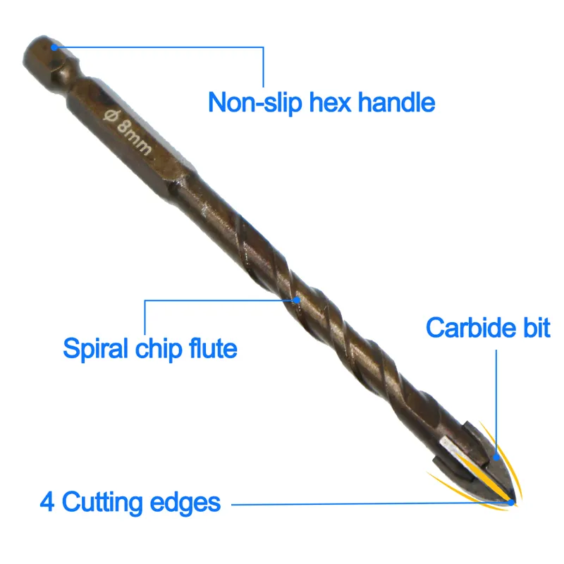 Cross Hex Drill Bit Set For Concrete Porcelain Tile Glass Metal  Professional Multifunction Drill Bits Kit Tools Carbide Drills