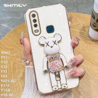 เคสโทรศัพท์ซิลิโคนสำหรับ VIVO Y17 Y15 Y12 Y11 Y02S Y02 4G Y16 Y15A Y15S ทันสมัยและเย็น4G เคสโทรศัพท์ที่ตั้งรูปหมียอดนิยมหรูหราเคสนิ่มเคลือบอิเล็คโทรเพลท