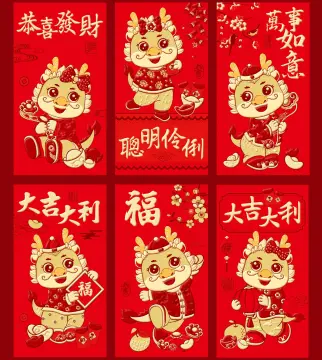 Chinese Red Envelope Gift envelopes Wrap Bags Lucky Money Hong Bao Cartoon  6Pcs F