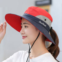 [hot]Summer Women Ponytail Hole Bucket Hat Female Outdoor Sun Visor Patchwork Color Mesh Panama Fisherman Hat Bob Golf Cap Breathable