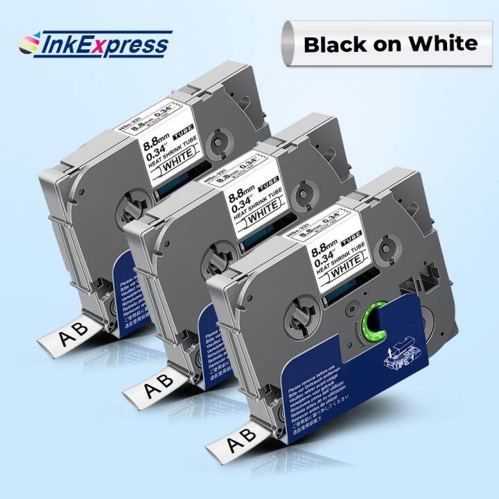 3PK 9mm for Brother hs221 Heat Shrink Tube Label Tape Black on White