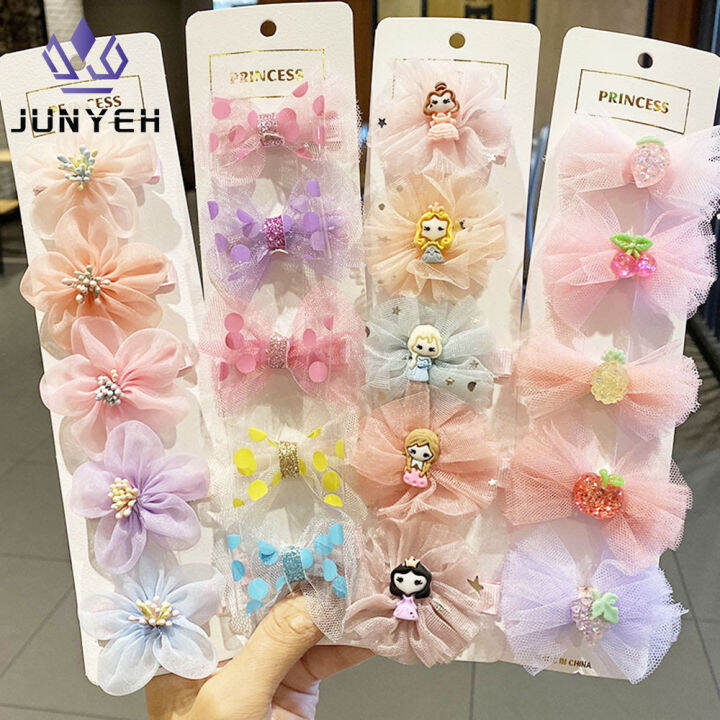 5ชิ้น-เซ็ตเกาหลีโบว์ลูกไม้กิ๊บติดผมเด็ก-barrettes-อุปกรณ์ทำผมคลิปสำหรับทารก