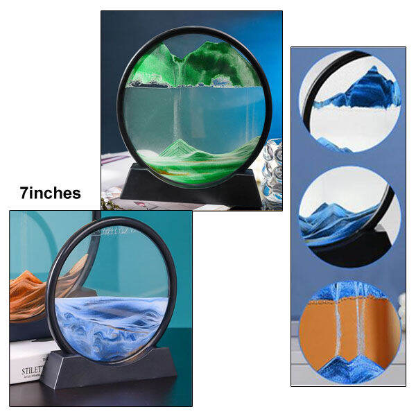7inches Sand Art Table Sandscape Decor Moving Sand Round Glass Motion
