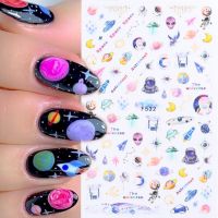 【LZ】 Star Space Nail Stickers Galaxy Alien ET Planet Nail Design Sculpture Abstract Flower Leaf Slider Manicure Accessories SAF532