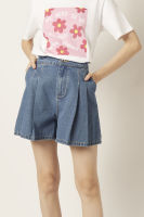 ESP กางเกงกระโปรงผ้าเดนิมจับจีบ ผู้หญิง | Blue Denim Pleated Skort | 5919