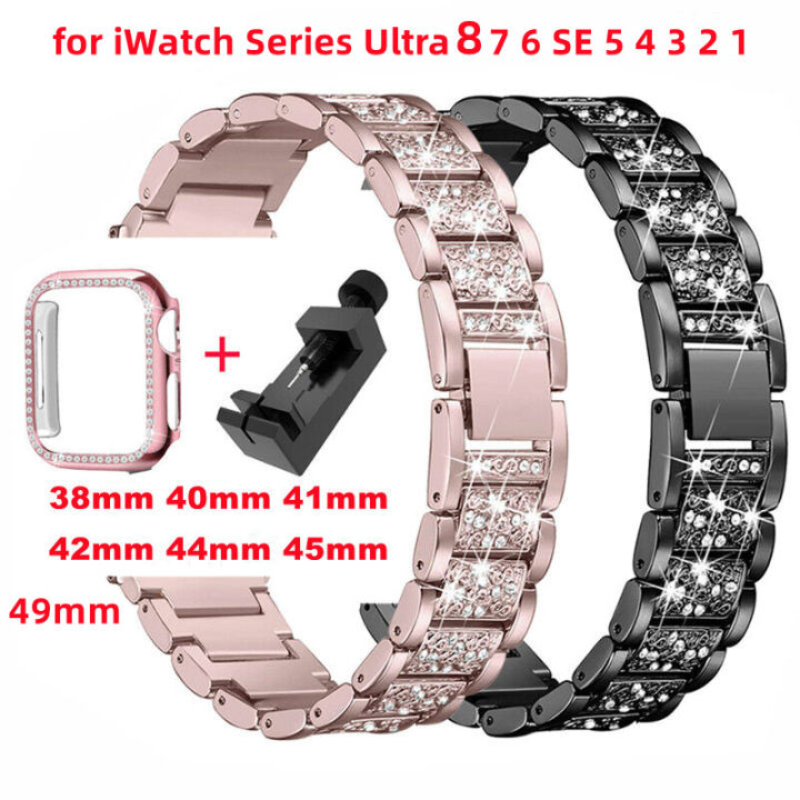 สายเพชรขั้นสูง-เคสเพชรสวยงามสำหรับapple-watch-แหวนเพชร40มม-44มม-สายสแตนเลส38มม-42มม-เคสapple-watch-6-5-4-3-2-1