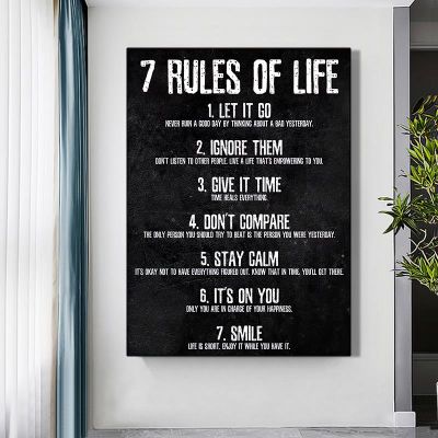 ข้อความสร้างแรงบันดาลใจ 7 กฎแห่งชีวิตผ้าใบโปสเตอร์ห้องเรียนสำนักงานห้องนอน Frameless ภาพวาดผ้าใบ Art Wall Decor
