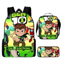 กระเป๋าเป้สะพายหลัง กระเป๋าสะพายไหล่ กระเป๋าใส่ดินสอ พิมพ์ลายการ์ตูน ben10 ความจุเยอะ สามชิ้น สําหรับวัยรุ่น นักเรียน