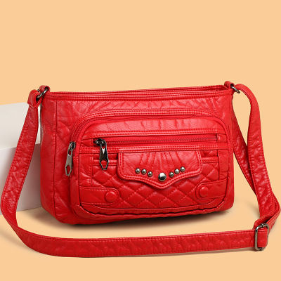 New Crossbody Small Square Bag Female 2023 Street Fashion Middle-Aged Ladies Mom Bag Multi-Layer Soft Leather Fashion Shoulder Bag 2023