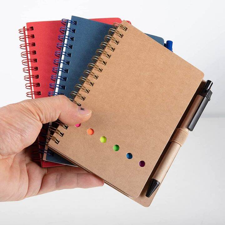 3-packs-spiral-notebook-steno-pads-lined-notepad-with-pen-in-holder-sticky-notes-page-marker-colored-index-tabs-flags