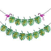 1 Set Flamingo Green Leaf Happy Birthday Banner Children Adult Hawaii Theme Birthday Party Anniversary Decoration Supplies Banners Streamers Confetti