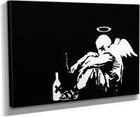 Banksy เทวดาตกสวรรค์กราฟฟิตีผ้าใบศิลปะกำแพงศิลปะการตกแต่งบ้าน45in X 30in แกลเลอรี่ห่อ