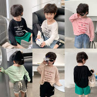 Childrens summer clothing wind shield boys and girls baby 2023 new Korean style lightweight letter long sleeve T-shirt base shirt