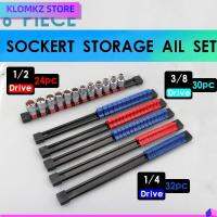 KLOMKZ 6Pcs 1/2 "3/8" 1/4" ที่จับประแจซ็อกเก็ต เครื่องมือจัดเก็บข้อมูล พลาสติกทำจากพลาสติก ที่วางแขน แบบพกพาได้ สีแดงสีน้ำเงิน ชั้นวางถาดแบบมีแขน โรงรถในโรงรถ