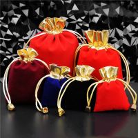 10 Pcs/Lot Drawstring Bags Flannel Gold plated Packaging Bags Jewelry Bags Wedding Candy Bags Christmas Gift Packaging Bags