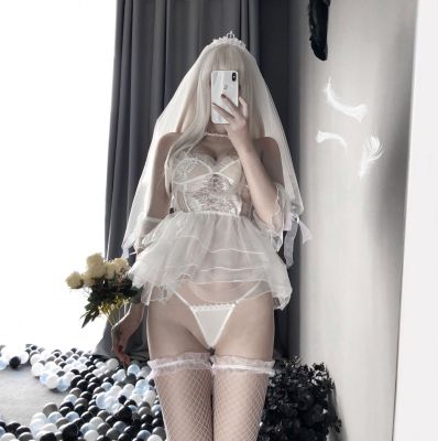 Womens Sexy Lingerie Bride White Night Dress Cosplay Costumes Perspective Lace Sleepwear Temptation Nightwear Sleeping Dress