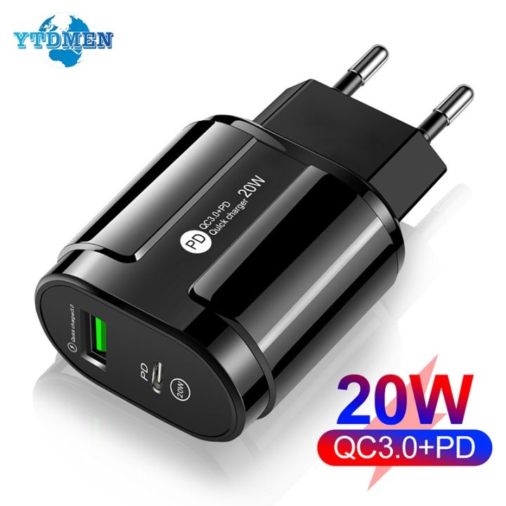 ปลั๊กเครื่องชาร์จ-eu-us-สอง-usb-20w-ที่ชาร์จโทรศัพท์มือถือ-type-c-pd-สำหรับ-iphone12-11-samsung-xiaomi-อะแดปเตอร์จ่ายไฟเพาเวอร์