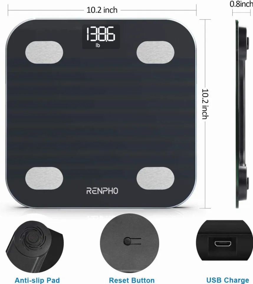 RENPHO USB Rechargeable Smart Scale for Weight & Body Fat, Black