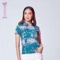 Woman SD Top - Peony เสื้อคอจีนสำหรับผู้หญิงสไตล์ตรุษจีน พิมพ์ลายดอกโบตั๋นสีสันสดใส ใส่สบายจาก Premium Cotton 100% *เนื้อผ้าไม่มันเงา*