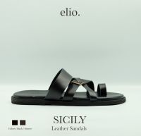 elio originals - รองเท้าแตะหนังแท้ รุ่น Sicily (unisex) สีดำเงา Black