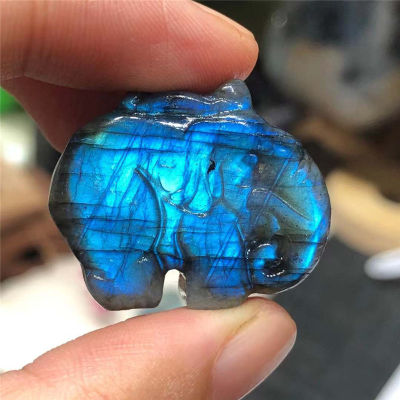 Natural Hand Carved Labradorite Elephant Statues Crystal Animal Cute Caving Figurine For Christmas Gift