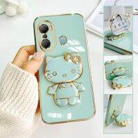 For Infinix Hot 12 Pro Mobile Phone Case Fashion Temperament Plating TPU Advanced Rotary Stand Makeup Mirror Hello Kitty Folding Mirror Stand Net Red New Couple Gift Soft Touch Anti slip Anti fall Protective Case