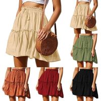 COD DSFGRDGHHHHH Pleated Mini Skirt Women High Waist Elastic Ruffle Summer Beach Boho