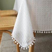 French Cotton Pure White Tablecloth Jacquard Geometric Dotted Ball of Wool Rectangular Tablecloth Coffee Table Table Cloth Cover