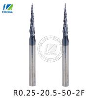 R0.25 2ชิ้น/ล็อต * D4 * 20.5 * 50l * 2f สารประกอบของธาตุคาร์บอนทังสเตนเคลือบดอกสว่านเรียวดอกกัดเรียวและกรวยบิตไม้