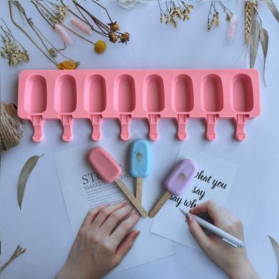 8 Cavity Oval Silicone Popsicle Mold For DIY Cake Dessert Jelly Pudding Ice Cream Cube Tray Bakeware Pan Decorating Tools Ice Maker Ice Cream Moulds