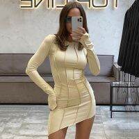 Spring new irregular skirt female club wind spice tight long-sleeved round collar short skirt